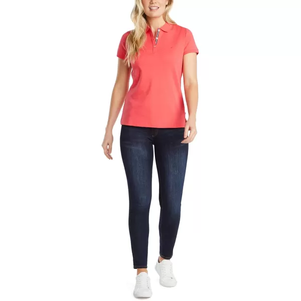 Nautica Womens 3Button Short Sleeve Breathable 100 Cotton Polo ShirtMelon Berry
