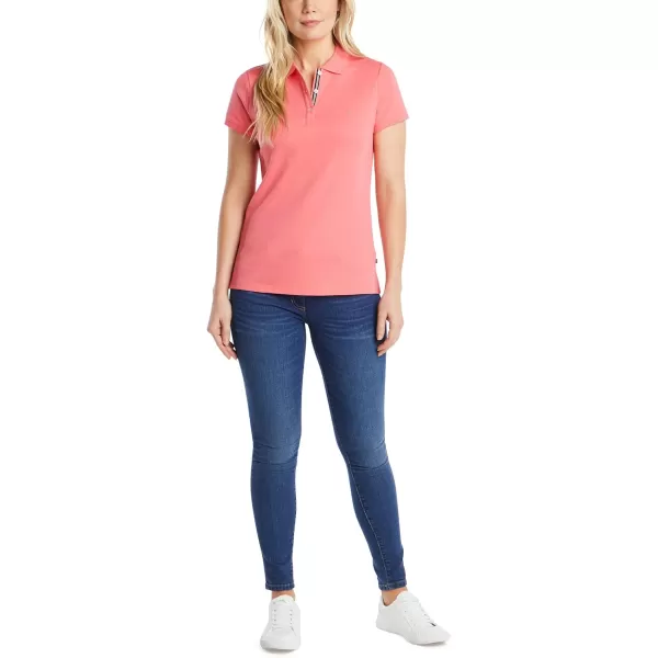 Nautica Womens 3Button Short Sleeve Breathable 100 Cotton Polo ShirtMelon Pink