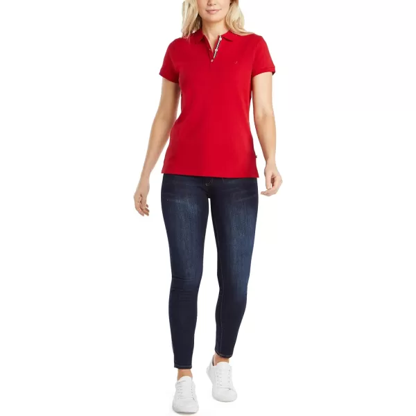 Nautica Womens 3Button Short Sleeve Breathable 100 Cotton Polo ShirtNautica Red