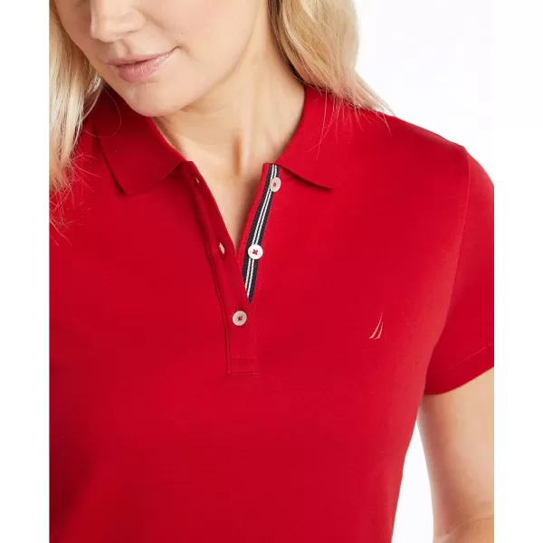 Nautica Womens 3Button Short Sleeve Breathable 100 Cotton Polo ShirtNautica Red