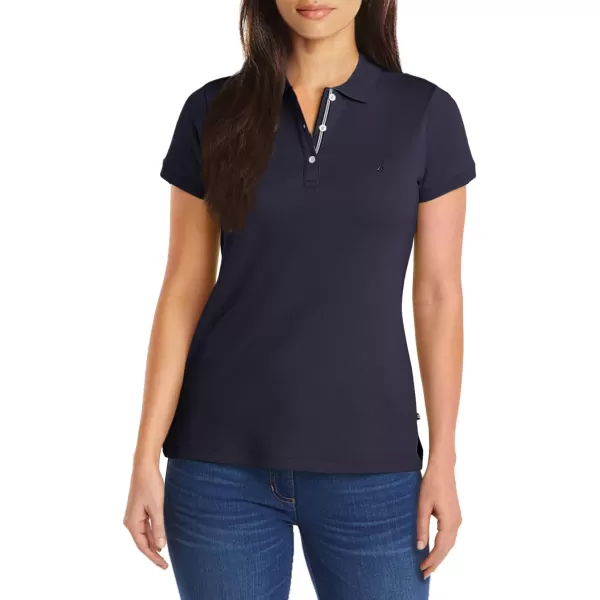 Nautica Womens 3Button Short Sleeve Breathable 100 Cotton Polo ShirtNavy