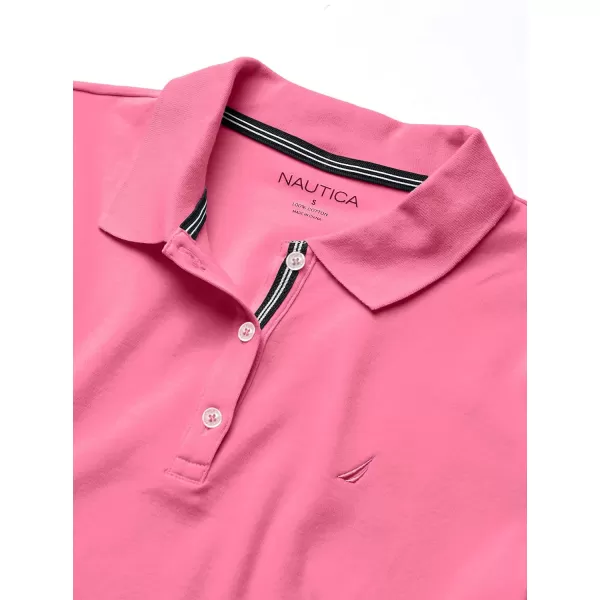 Nautica Womens 3Button Short Sleeve Breathable 100 Cotton Polo ShirtPink