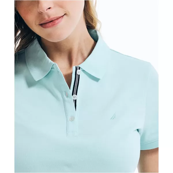 Nautica Womens 3Button Short Sleeve Breathable 100 Cotton Polo ShirtSea Water Blue