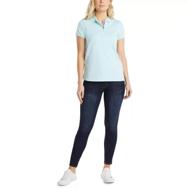 Nautica Womens 3Button Short Sleeve Breathable 100 Cotton Polo ShirtSea Water Blue