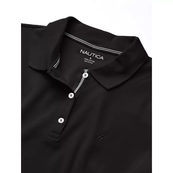 Nautica Womens 3Button Short Sleeve Breathable 100 Cotton Polo ShirtTrue Black