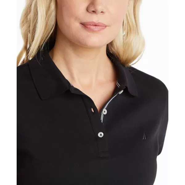 Nautica Womens 3Button Short Sleeve Breathable 100 Cotton Polo ShirtTrue Black