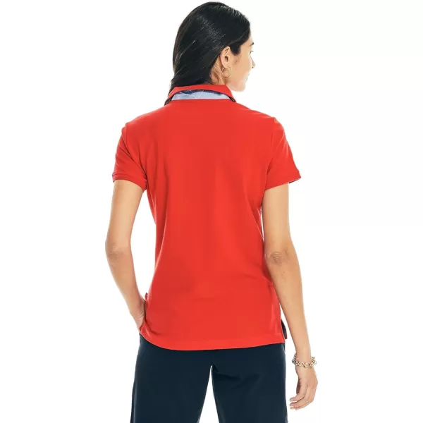 Nautica Womens 5Button Short Sleeve Cotton Polo Shirt2024 Collection Tomales Red