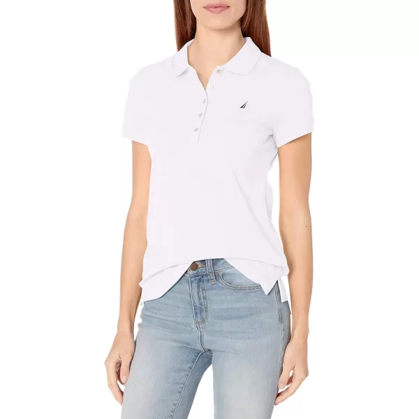 Nautica Womens 5Button Short Sleeve Cotton Polo ShirtBright White