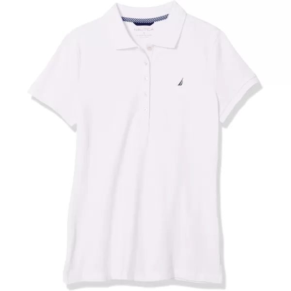 Nautica Womens 5Button Short Sleeve Cotton Polo ShirtBright White