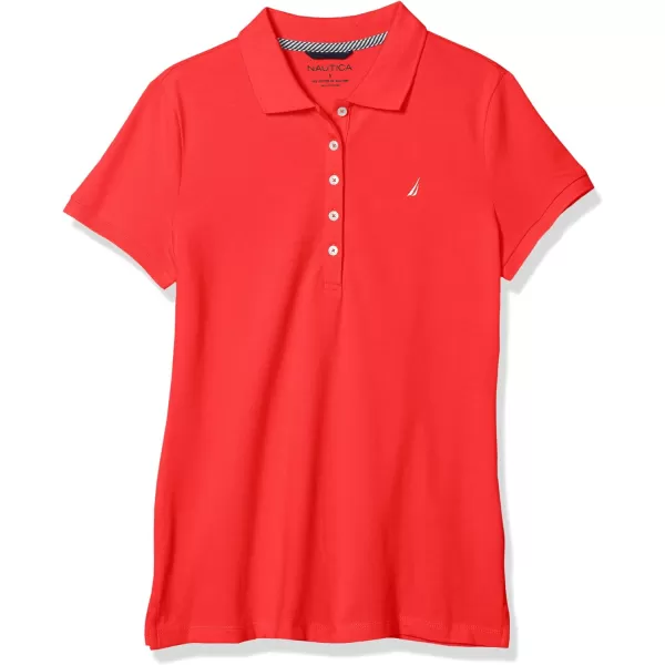 Nautica Womens 5Button Short Sleeve Cotton Polo ShirtHibiscus