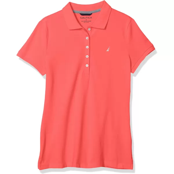 Nautica Womens 5Button Short Sleeve Cotton Polo ShirtMelon Pink