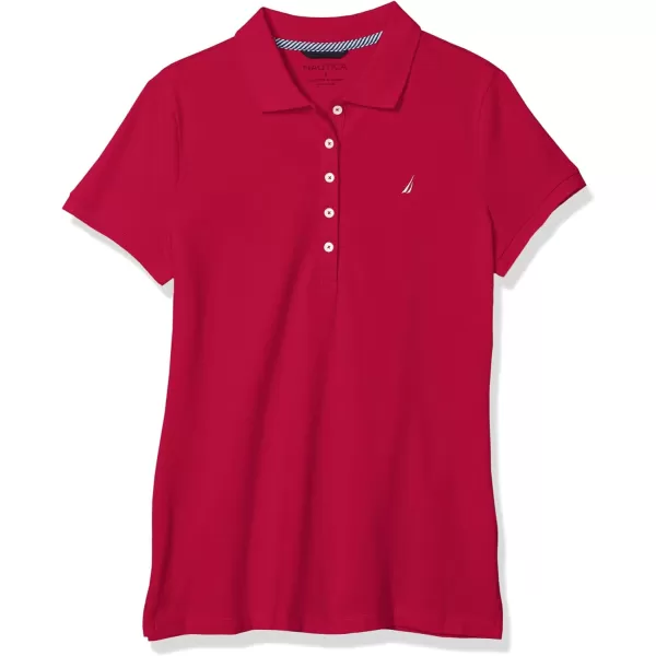 Nautica Womens 5Button Short Sleeve Cotton Polo ShirtNautica Red