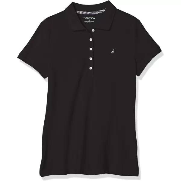 Nautica Womens 5Button Short Sleeve Cotton Polo ShirtTrue Black