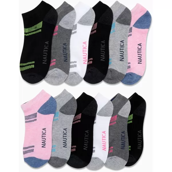 Nautica Womens Athletic Socks  Cushioned Low Cut Ankle Socks 12 PackPinkWhite Assorted