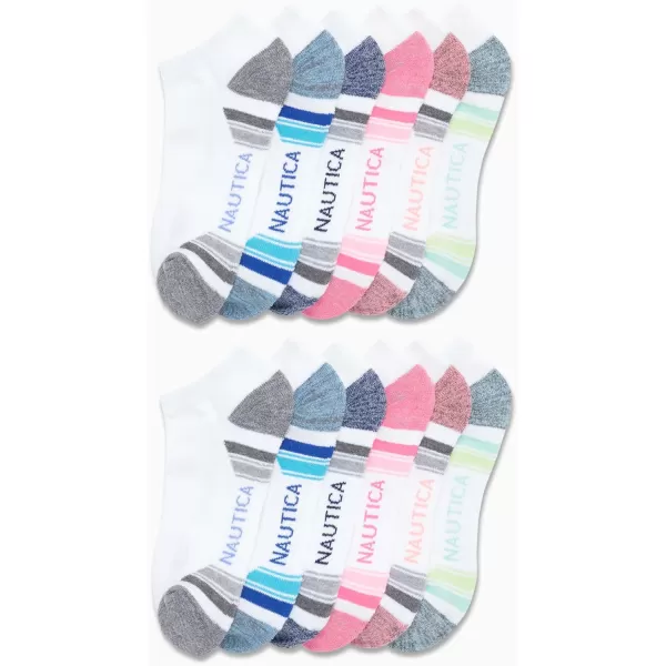 Nautica Womens Athletic Socks  Cushioned Low Cut Ankle Socks 12 PackWhite Multi