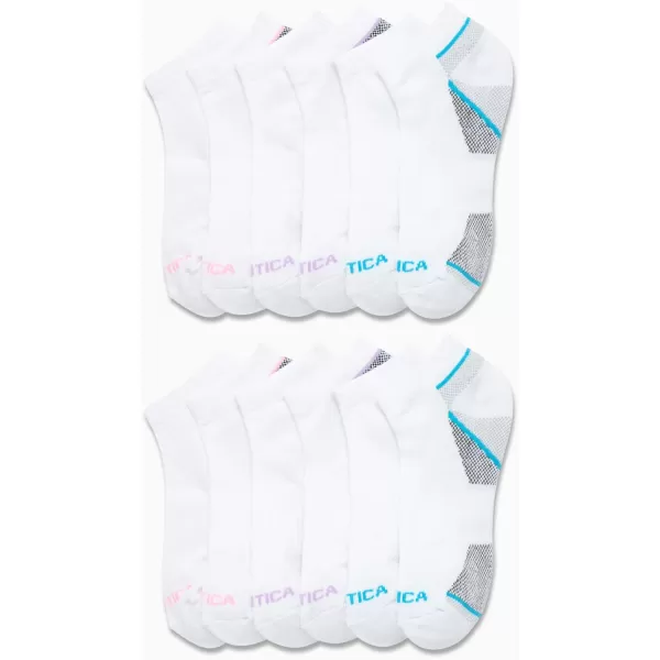 Nautica Womens Athletic Socks  Cushioned Low Cut Ankle Socks 12 PackWhite Pattern