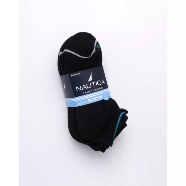 Nautica Womens Comfort Cushioned Quarter Cut Moisture Control Athletic Socks 6 PackBlack