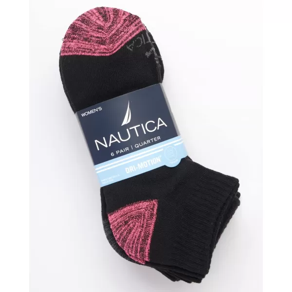 Nautica Womens Comfort Cushioned Quarter Cut Moisture Control Athletic Socks 6 PackBlack Assorted