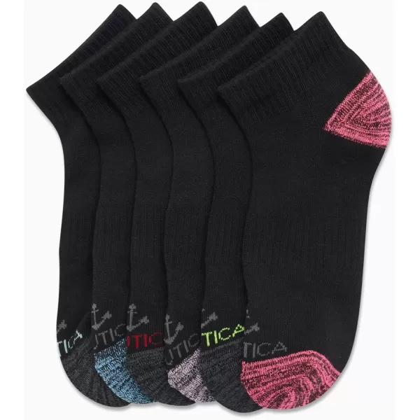 Nautica Womens Comfort Cushioned Quarter Cut Moisture Control Athletic Socks 6 PackBlack Assorted