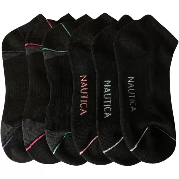 Nautica Womens Comfort Cushioned Quarter Cut Moisture Control Athletic Socks 6 PackBlack Multi