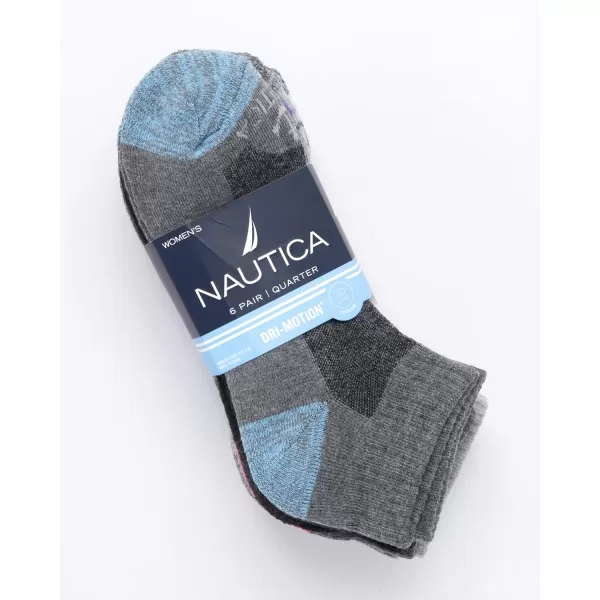 Nautica Womens Comfort Cushioned Quarter Cut Moisture Control Athletic Socks 6 PackGreyBlack