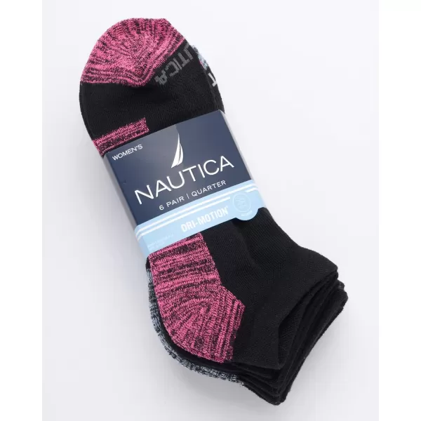 Nautica Womens Comfort Cushioned Quarter Cut Moisture Control Athletic Socks 6 PackPure Black