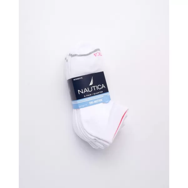 Nautica Womens Comfort Cushioned Quarter Cut Moisture Control Athletic Socks 6 PackWhite