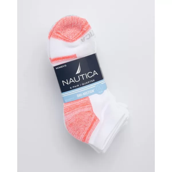 Nautica Womens Comfort Cushioned Quarter Cut Moisture Control Athletic Socks 6 PackWhite Assorted