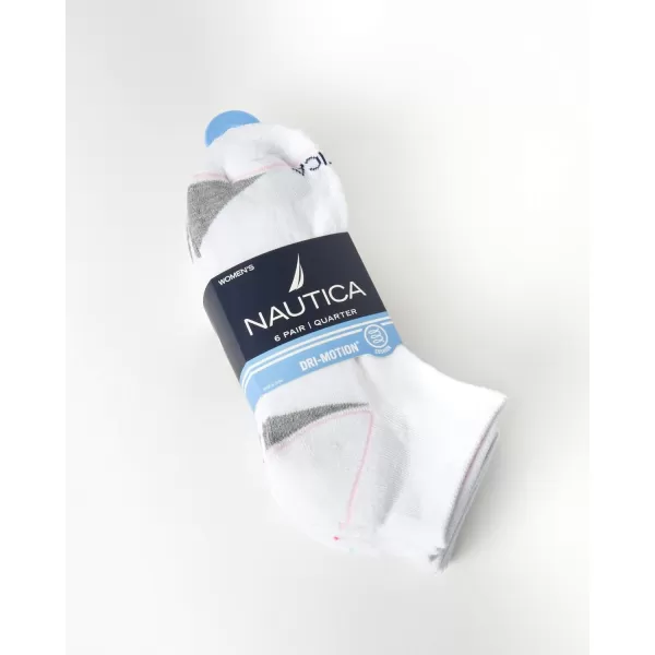 Nautica Womens Comfort Cushioned Quarter Cut Moisture Control Athletic Socks 6 PackWhite Out