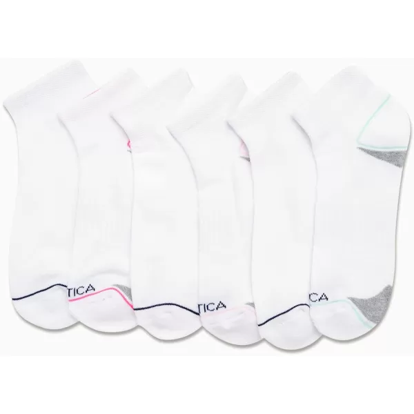 Nautica Womens Comfort Cushioned Quarter Cut Moisture Control Athletic Socks 6 PackWhite Out