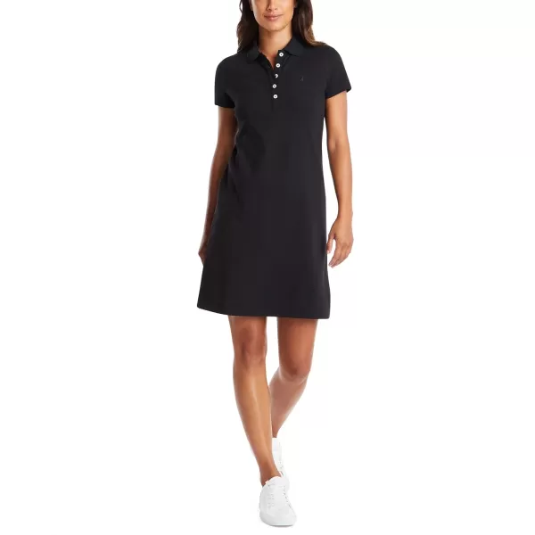 Nautica Womens Easy Classic Short Sleeve Stretch Cotton Polo DressTrue Black