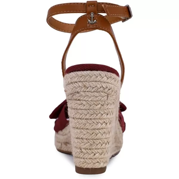 Nautica Womens Espadrille Buckle Wedge Sandals with Knotty Bow Summer ShoeBurgundybuckle