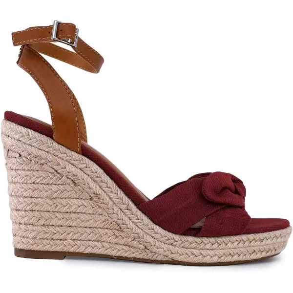 Nautica Womens Espadrille Buckle Wedge Sandals with Knotty Bow Summer ShoeBurgundybuckle