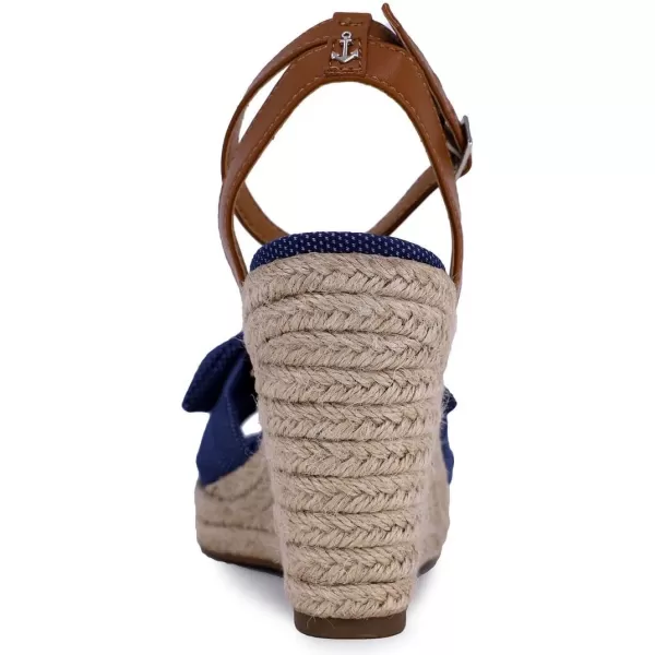 Nautica Womens Espadrille Buckle Wedge Sandals with Knotty Bow Summer ShoeNavybuckle