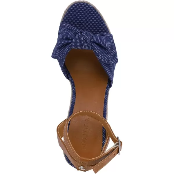 Nautica Womens Espadrille Buckle Wedge Sandals with Knotty Bow Summer ShoeNavybuckle