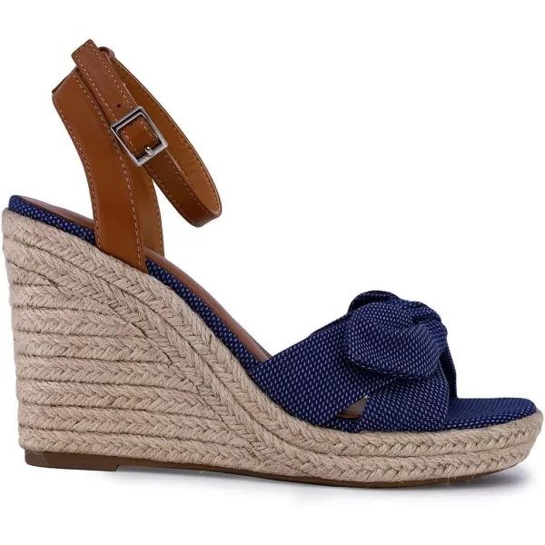 Nautica Womens Espadrille Buckle Wedge Sandals with Knotty Bow Summer ShoeNavybuckle