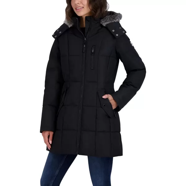 Nautica Womens Heavyweight Puffer Jacket with Faux Fur Lined HoodBlack