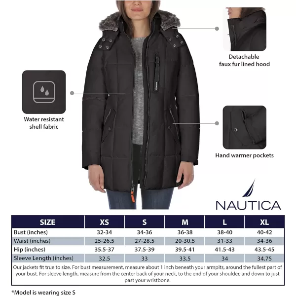 Nautica Womens Heavyweight Puffer Jacket with Faux Fur Lined HoodBlack