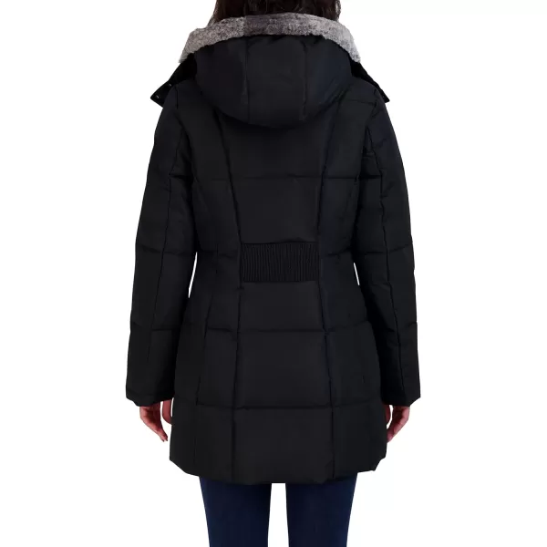 Nautica Womens Heavyweight Puffer Jacket with Faux Fur Lined HoodBlack