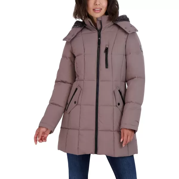 Nautica Womens Heavyweight Puffer Jacket with Faux Fur Lined HoodClay