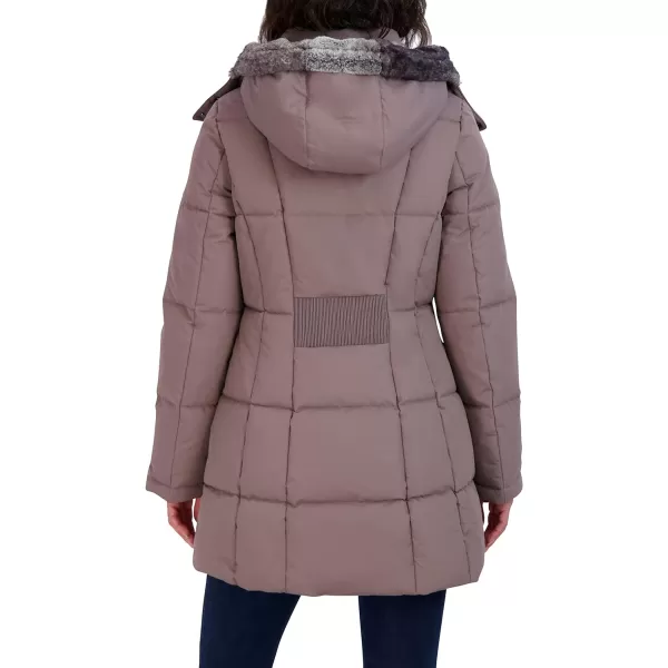 Nautica Womens Heavyweight Puffer Jacket with Faux Fur Lined HoodClay