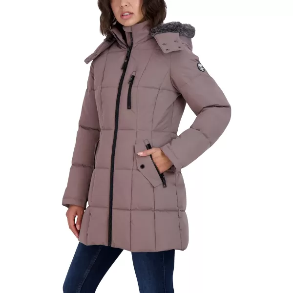 Nautica Womens Heavyweight Puffer Jacket with Faux Fur Lined HoodClay