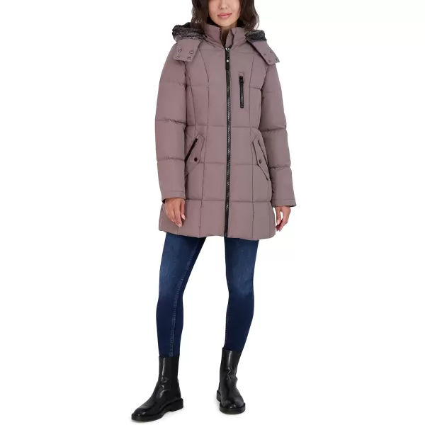 Nautica Womens Heavyweight Puffer Jacket with Faux Fur Lined HoodClay