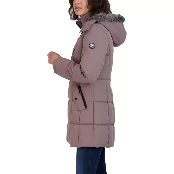 Nautica Womens Heavyweight Puffer Jacket with Faux Fur Lined HoodClay