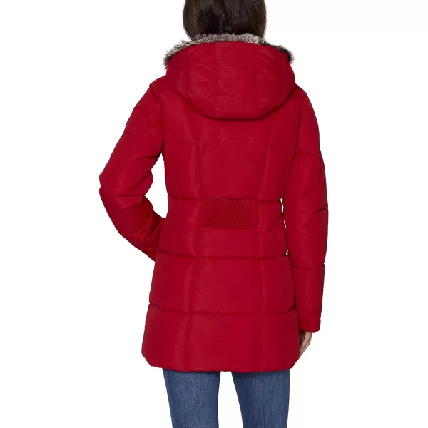 Nautica Womens Heavyweight Puffer Jacket with Faux Fur Lined HoodNautica Red