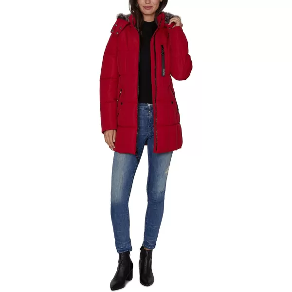 Nautica Womens Heavyweight Puffer Jacket with Faux Fur Lined HoodNautica Red