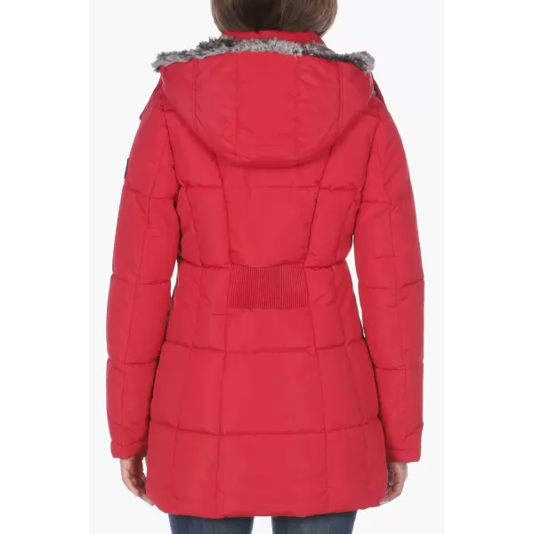 Nautica Womens Heavyweight Puffer Jacket with Faux Fur Lined HoodVintage Nautica Red