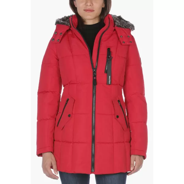 Nautica Womens Heavyweight Puffer Jacket with Faux Fur Lined HoodVintage Nautica Red