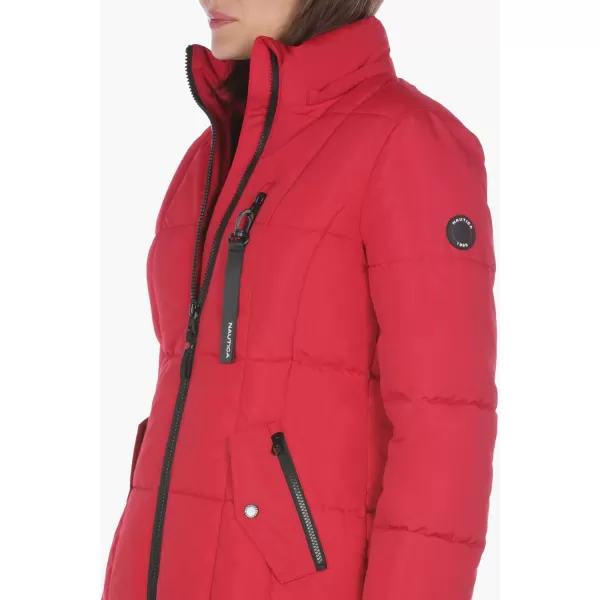 Nautica Womens Heavyweight Puffer Jacket with Faux Fur Lined HoodVintage Nautica Red