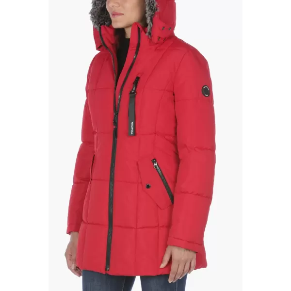 Nautica Womens Heavyweight Puffer Jacket with Faux Fur Lined HoodVintage Nautica Red